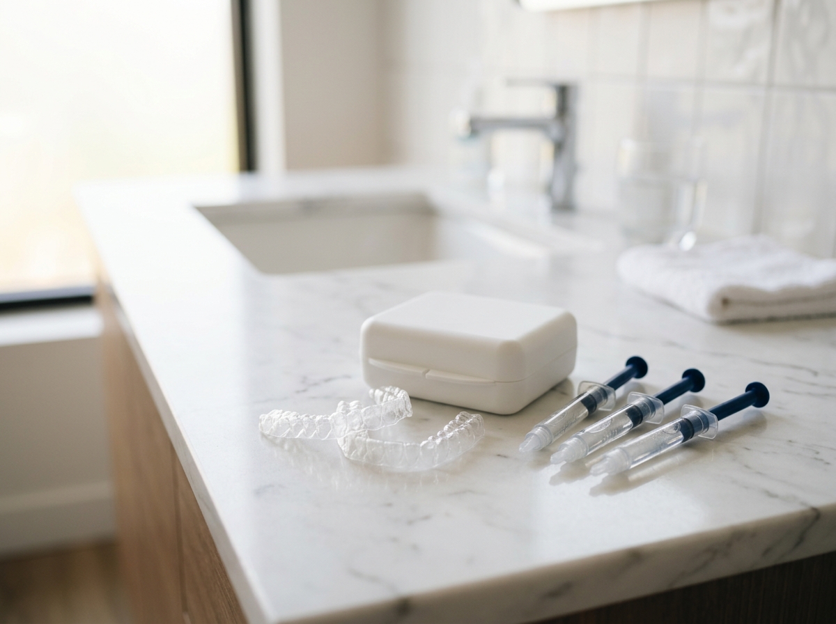 Professional take-home teeth whitening kit with custom trays and gel